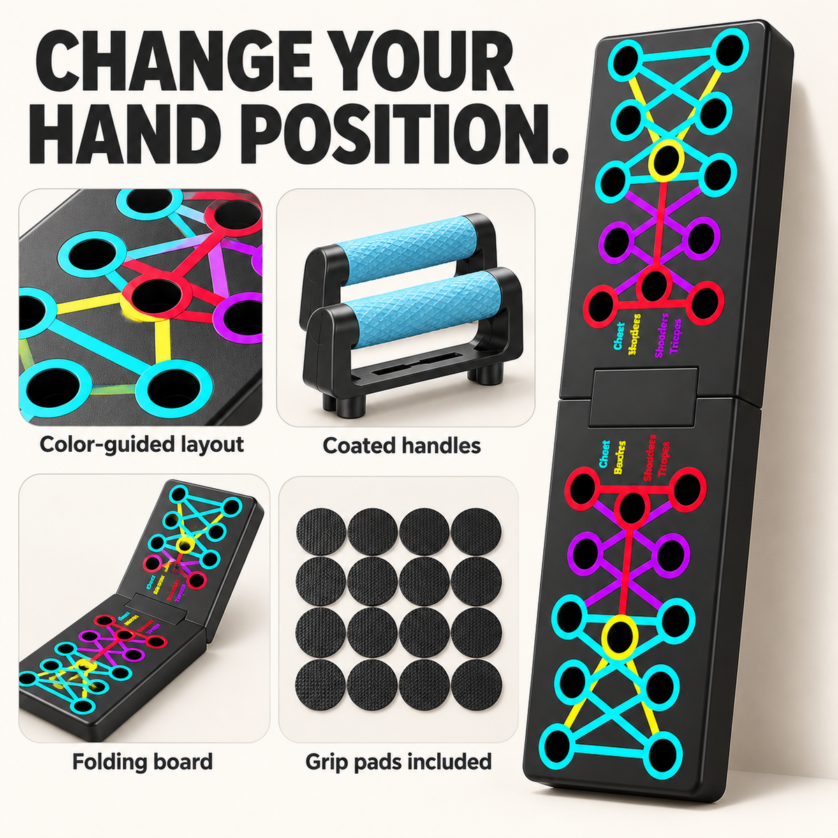 26-Mode Folding Push-Up Board with Coated Handles - 2