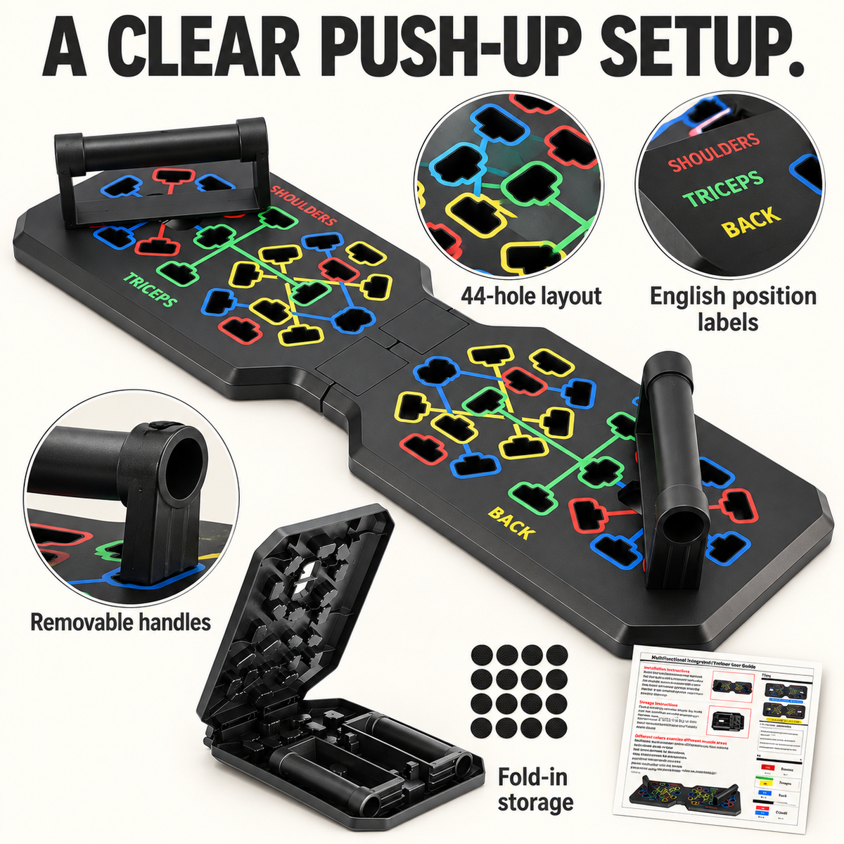 44-Hole Folding Push-Up Board with English Workout Guide - 2