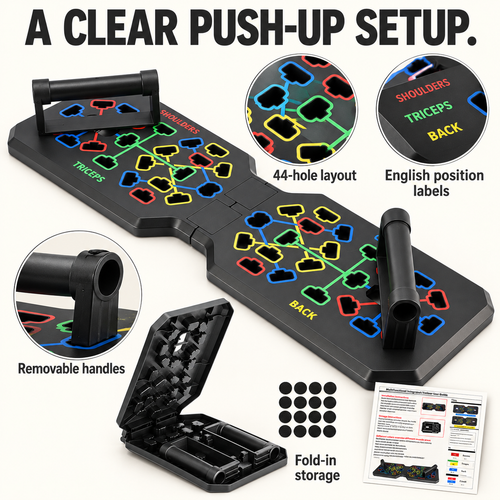 44-Hole Folding Push-Up Board with English Workout Guide - 2