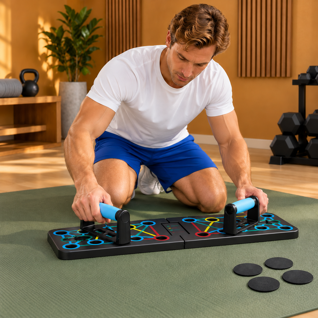 Folding Push-Up Board with Blue Grips & Optional Bands - 4