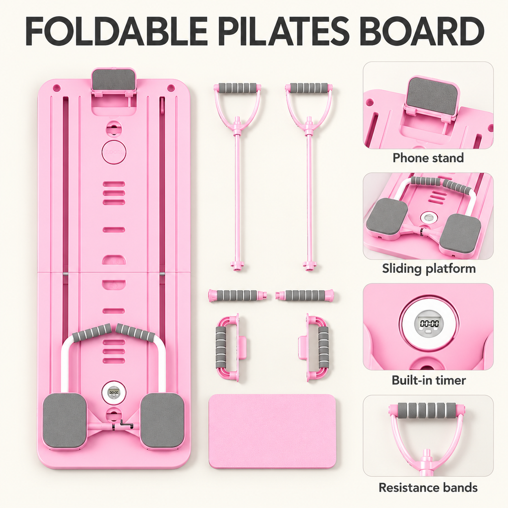 Foldable Pilates Board with Phone Stand & Resistance Bands - 2