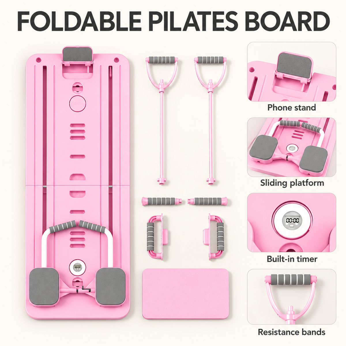 Foldable Pilates Board with Phone Stand & Resistance Bands - 2