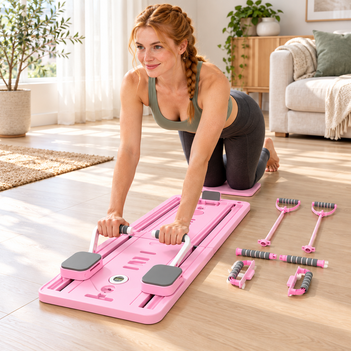 Foldable Pilates Board with Phone Stand & Resistance Bands - 3