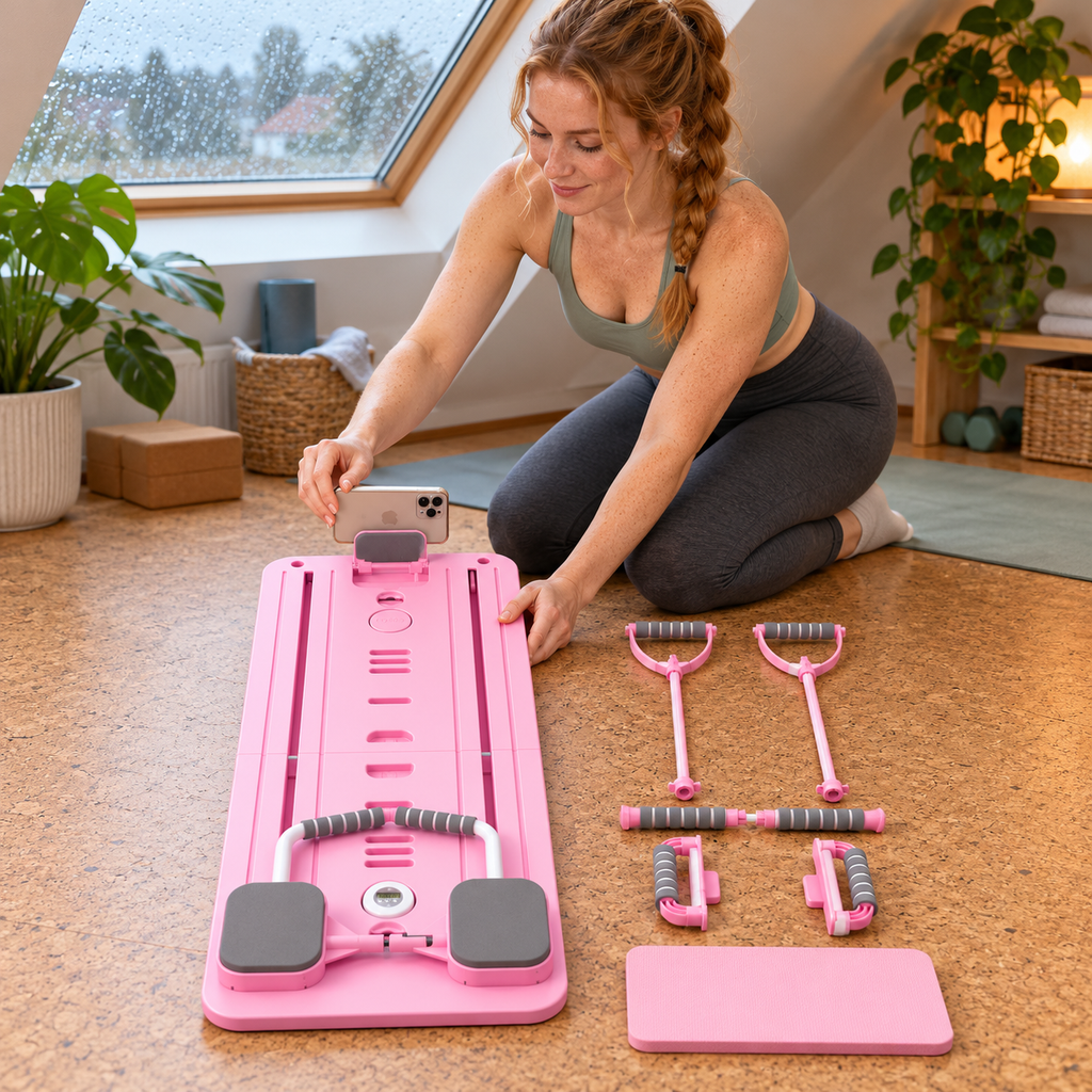 Foldable Pilates Board with Phone Stand & Resistance Bands - 4