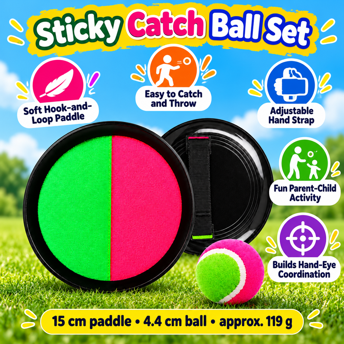 Toss and Catch Paddle Game, 3 Diameter Options - 1