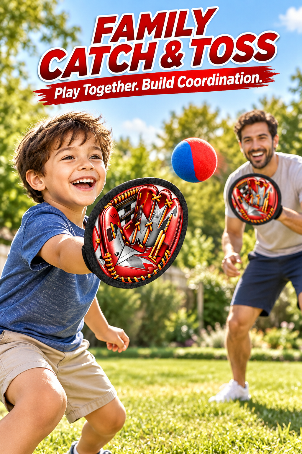 Cartoon Blue Toss and Catch Game, 2 Paddles & 1 Ball - 5