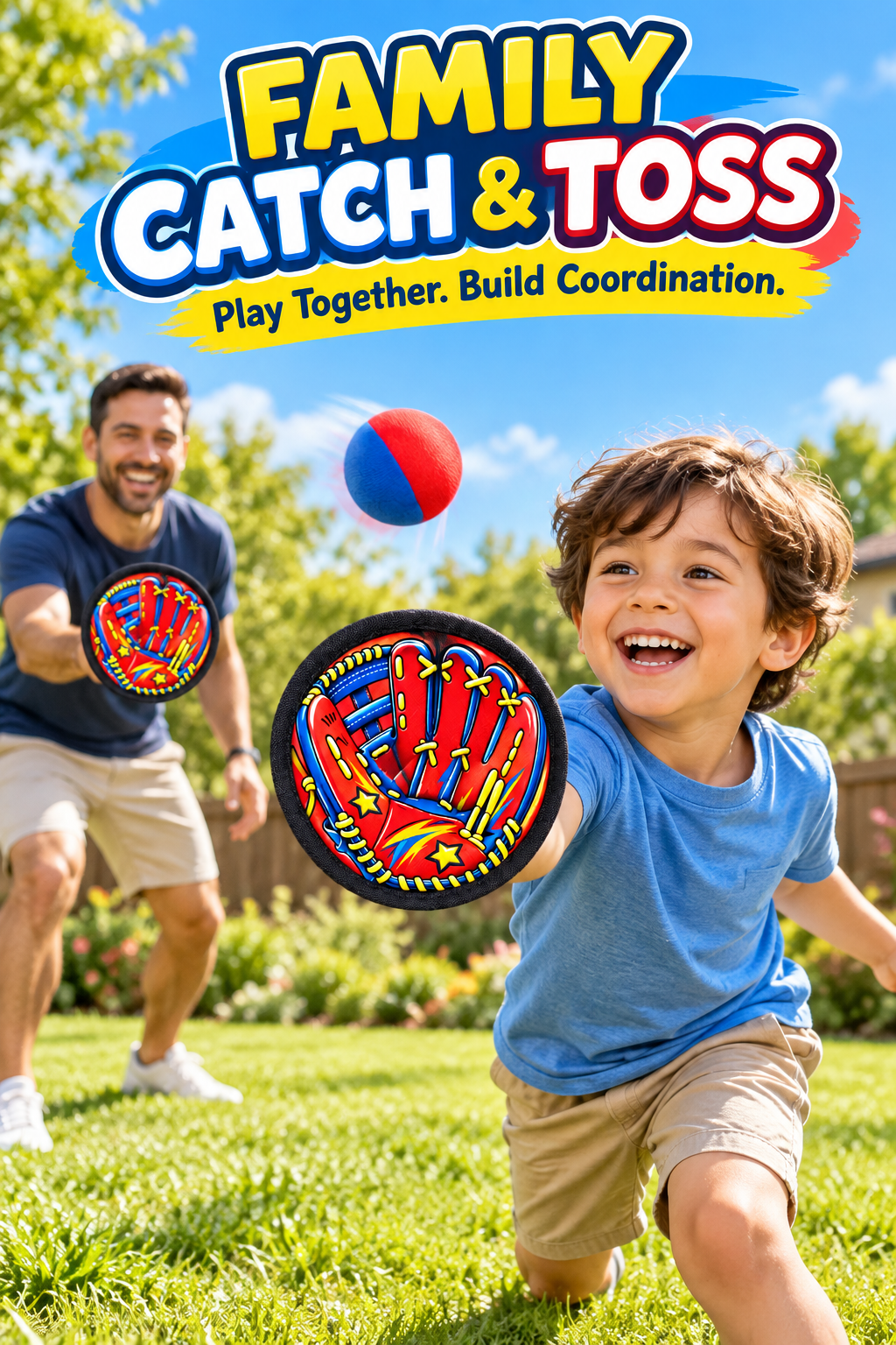 Cartoon Blue Toss and Catch Game, 2 Paddles & 1 Ball - 8