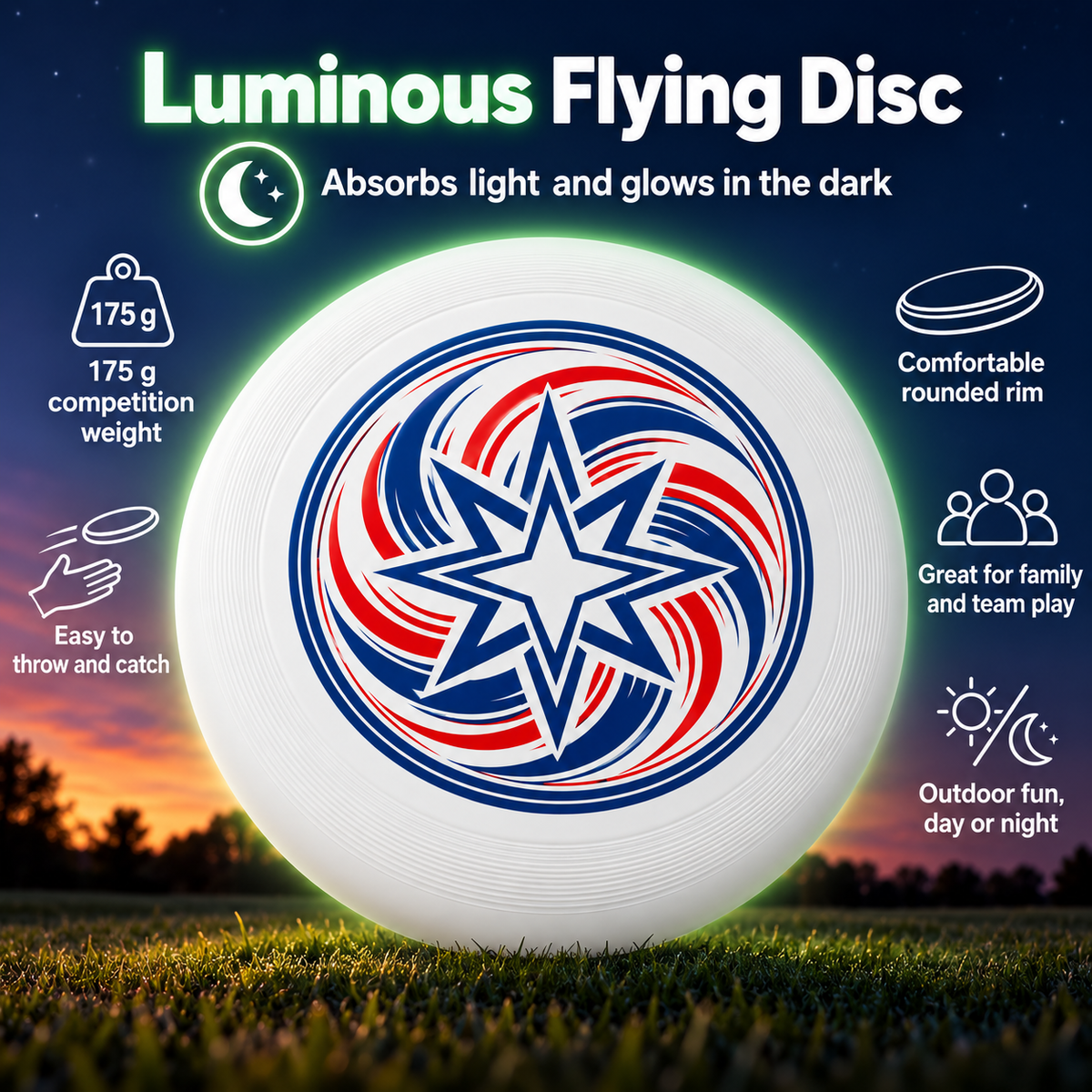 Glow-in-the-Dark Flying Disc for Outdoor Catch - 2